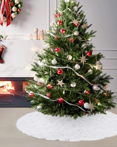 FINPAC Christmas Tree Skirt, Faux Fur Furry Xmas Tree Skirt Luxury Romantic Thick Holiday Ornaments Decoration for Christmas Holiday Party Decor Indoor Outdoor, Silver - Image 4