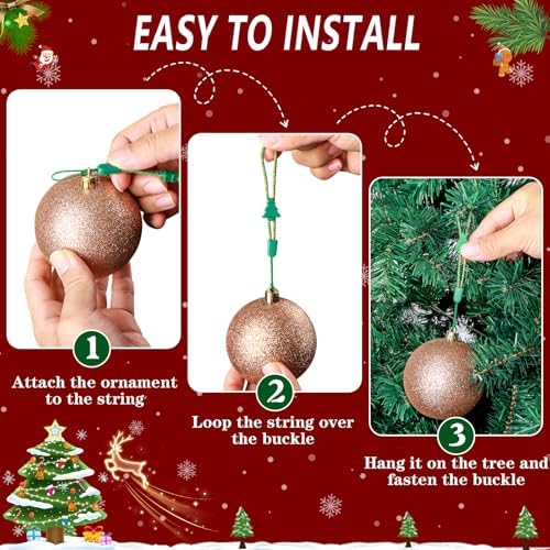 24 Pack Christmas Ornament Hooks, Adjustable No Slip Strings, Green-Gold - Image 5