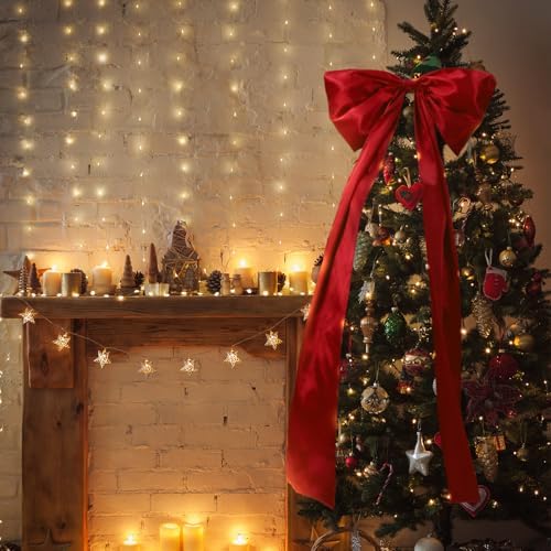 Daifunli 20 x 47 Inches Giant Satin Bow Christmas Tree Topper,Wine Red - Image 4
