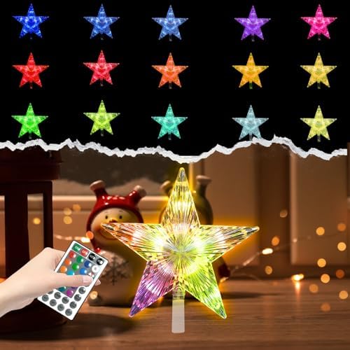 Christmas Tree Topper USB Powered 9.5inch LED 20 Light Modes Color Changing Multicolour with Versatile Remote Controller Christmas Star Tree Topper for Xmas Holiday Ornament or Home Decor - Image 4