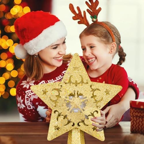 AOMIL Christmas Tree Topper, 3D Rotating Pattern Projector for Xmas Tree Topper, Hollow Design Christmas Decorations,Christmas Decor - Image 5
