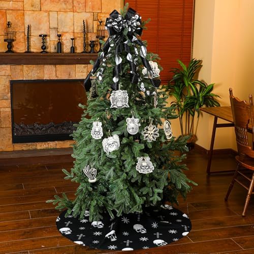 48 Inch Gothic Christmas Tree Skirt Spooky Skeletons Hanging Ornaments - Image 6