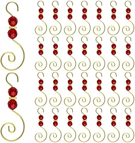 MOROBOR Christmas Ornament Hooks - 30pcs S Shape Metal Hooks with Crystal Bead (Red) by MOROBOR