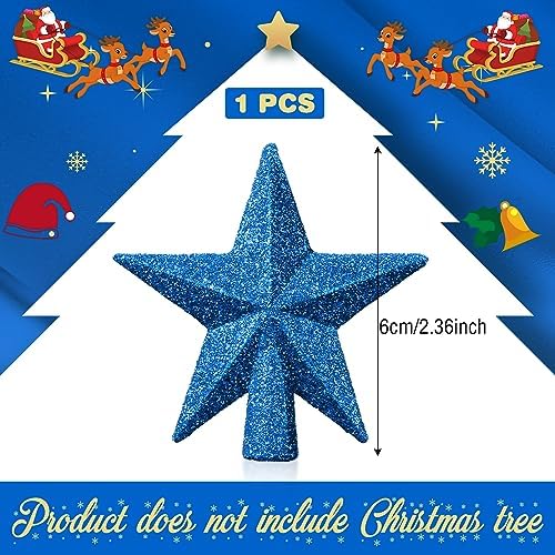 Hanaive Christmas Tree Topper Mini Star Small, Blue, 2.36 Inch, Glitter - Image 2