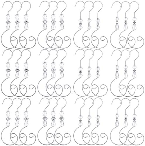 Ripeng 36 Pieces Hook Ornament Acrylic Wire Hook Decoration for Tree Hanger, Home Decor, 4 Styles (Silver,Transparent Bead) by Unknown