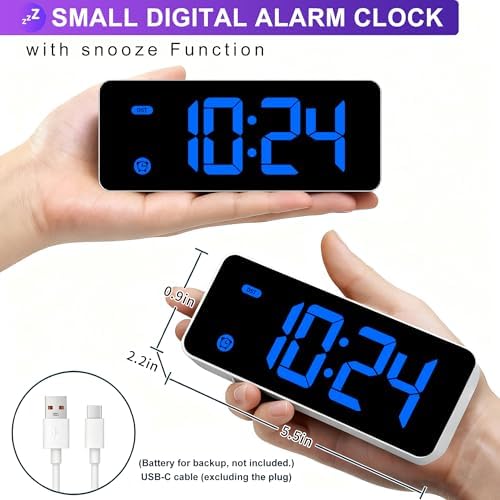 Small Digital Alarm Clock for Kids with Dimmable Backlight Volume Blue - Image 2