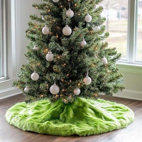 48 Inch Green Christmas Tree Skirt Plush Decoration for Merry Christmas Party - Faux Fur Christmas Tree Skirt Decorations - Image 2