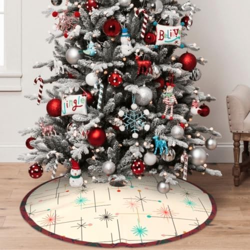 Retro Starburst Mid Century Christmas Tree Skirt Xmas Tree Mat Holiday Party Home Ornaments Decorations 48 inch - Image 4