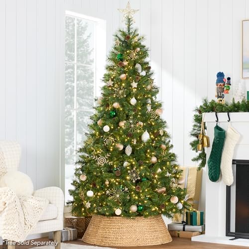 Best Choice Products 24in Christmas Tree Collar, Woven Hyacinth 3-Piece Holiday Rattan Tree Skirt Accessory for Home w/Cord Cut-Out - Natural - Image 5