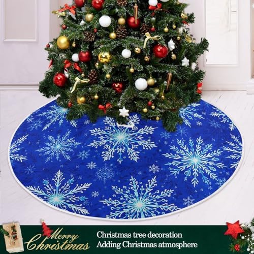 Christmas Tree Skirt Blue Snowflakes Small Xmas Tree Skirts Decorations 36 inch Burlap Tree Mat Cover for 4 ft Trees Holiday Party - Image 2