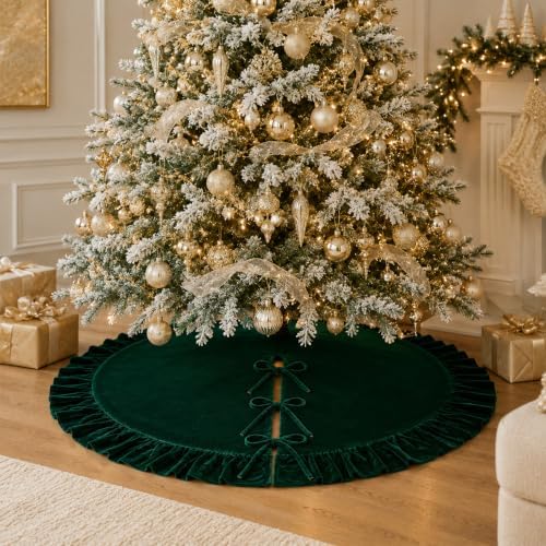 48 Inch Large Christmas Tree Skirt, Dark Green Velvet with Ruffled Edge for Big Trees Decorations for Home Party Festival - Image 4