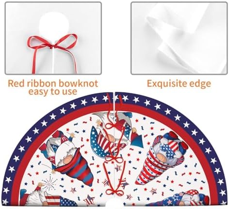 4th of July Decoratios for Tree Skirt Gnome Stars Patriotic America Memorial Day 36in Holiday Tree Skirt Decor for Party Indoor Home - Image 3