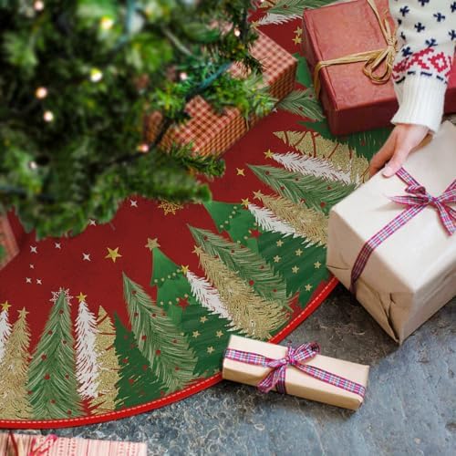 AVOIN colorlife Red Pine Stars Snowflake Christmas Tree Skirt 36 Inch - Image 2