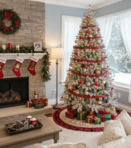 48 Inch Christmas Tree Skirt Linen Burlap Buffalo Plaid Edge Decoration for Merry Christmas Party Red and Black Buffalo Christmas Tree Skirt Decorations - Image 4