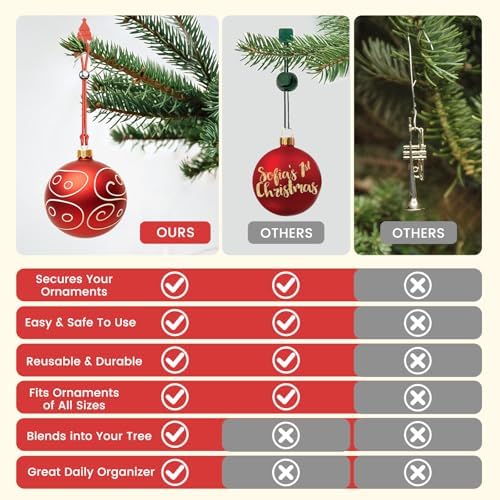 Christmas Ornament Hooks,12 Pcs Silicone Ornament Hangers and Strings for Christmas Tree, Holiday Party Hanging Decorations Ropes, Gift Wrapping Ribbon - Red - Image 4