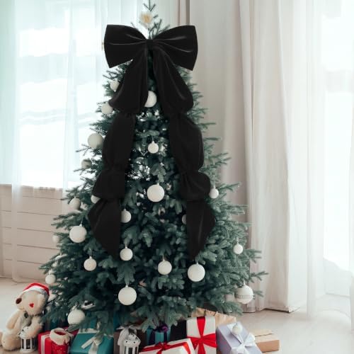 Knitgrip Extra Large Velvet Christmas Tree Topper Bow, Black, 71 Inch - Image 6