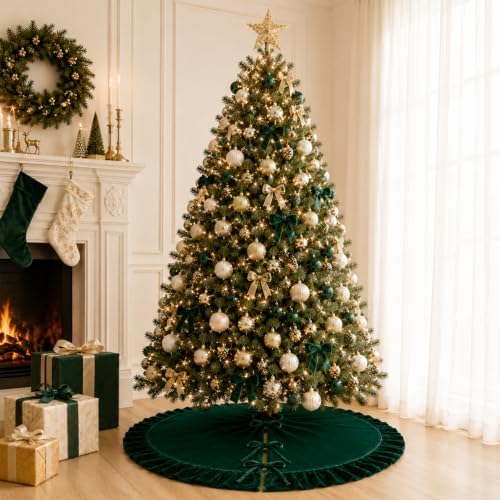36 Inch Large Christmas Tree Skirt, Dark Green Velvet with Ruffled Edge for Big Trees Decorations for Home Party Festival - Image 3