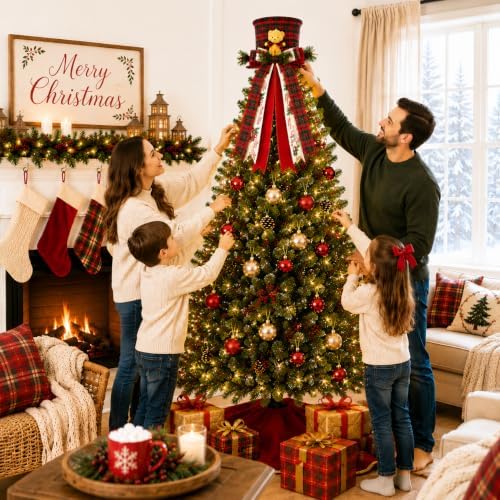 Christmas Tree Topper Hat Teddy Bear Topper with Buffalo Plaid Bow - Image 3