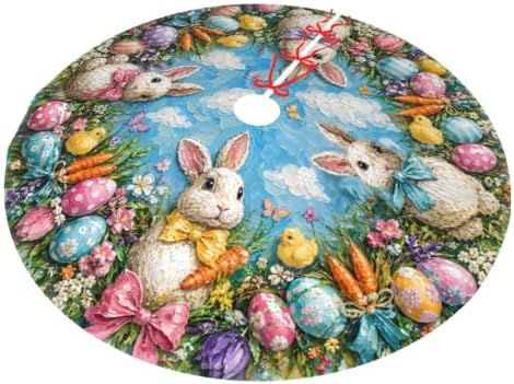 Easter Bunny Christmas Tree Skirt Tree Mat for Xmas Holiday Party Decorations Indoor Outdoor 36 Inch - Image 2