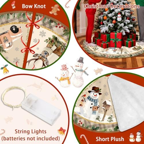 Christmas Tree Skirt with LED Lights, 48 Inch Christmas Skirt Tree Decoration with Snowman Reindeer, Christmas Trees Mat for Under Trees Holiday Party Indoor Decorations, Winter Gift for Women - Image 3