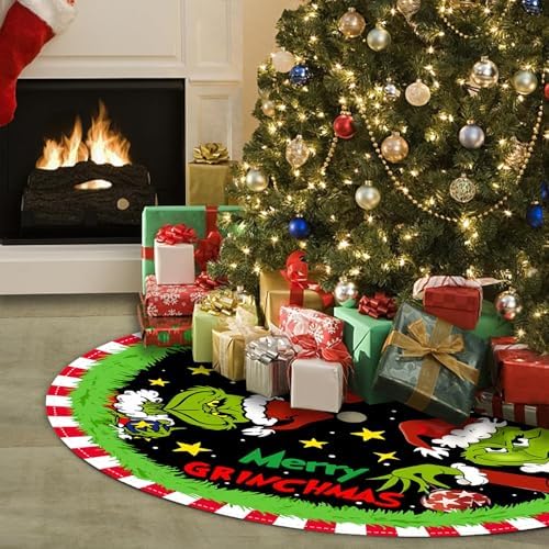 Christmas Tree Skirt 48 Inch, Soft and Funny Merry Christmas Tree Collar Farmhouse Xmas Holiday Decoration (Style B) - Image 5
