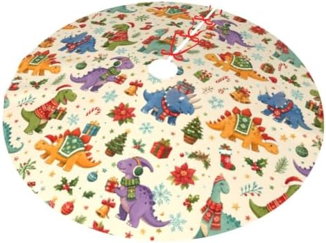 Colorful Dinosaur Christmas Tree Skirt Tree Mat for Xmas Holiday Party Decorations Indoor Outdoor 36 Inch - Image 2