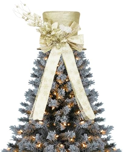 Garvee Luxury Sparkling Santa Hat Christmas Tree Topper with Bow, Snowflakes | 25Cm by Garvee