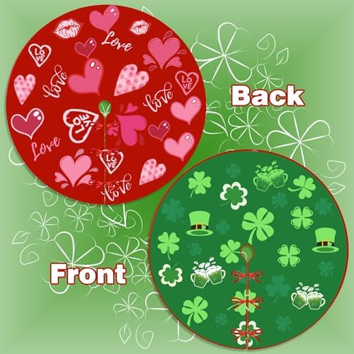 36 Inch Valentine's Day Tree Skirt Love Heart Clover Double Sided Print Mat St. Patrick's Day Tree Skirt Christmas Tree Skirt for Holiday Party Decoration - Image 2