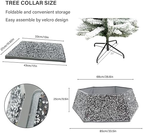 Silvergrey Christmas Tree Collar with Sparkling Sequins,Christmas Tree Collars for Atificial Trees, 33.5 Inch Christmas Tree Skirt, Xmas Tree Stand Base Cover,Holiday Home Decor Tree Ring(Large) - Image 3