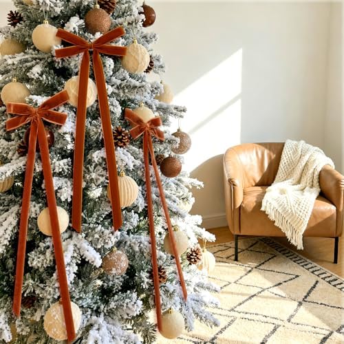 10 Pcs Golden Velvet Bows 22"x8" Pre-Tied Christmas Ornaments - Image 5