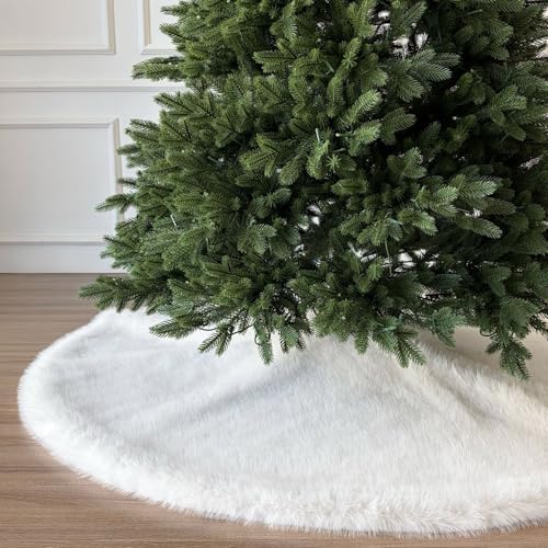 Huntsman High-Pile Faux Fur Christmas Tree Skirt with Hidden Slide Clasp Closure and Durable Microfiber Backing (Ivory, 72-Inch) - Image 4