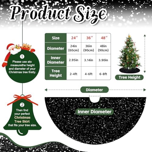 Black Christmas Tree Skirt 36 Inch Halloween Small Sequin Tree Skirt Tree Skirt Cover for 4ft Christmas Tree Decorations - Image 5