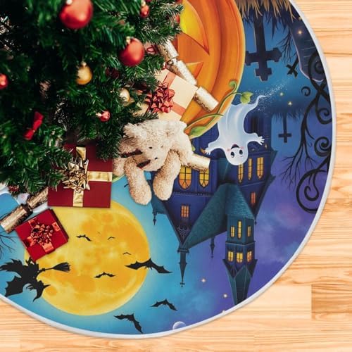 Halloween Pumpkin Ghost Witch Christmas Tree Skirt Small Xmas Tree Skirts Decorations 36 in Burlap Tree Mat Cover for 4 ft Trees Holiday Party - Image 5
