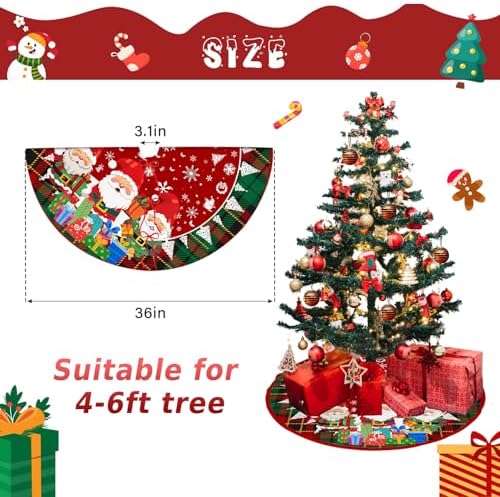 Christmas Tree Skirt 36in, Santa Claus Large Red Plaid Christmas Decor for Tree, Xmas Tree Mat for Christmas New Year Holiday Party Decor - Image 2