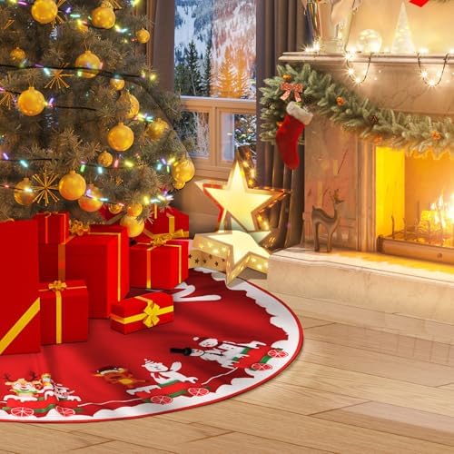 Christmas Tree Skirt Red White Cloth Xmas Tree Base Cover Skirts Decor - Image 5