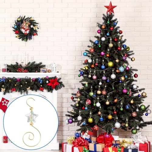 INCREWAY 30PCS Christmas Ornament Hooks with Pentagram Bead, S-Shaped Decorative Hangers Gold Metal Wire Light Green Acrylic Beads for Christmas Tree Decorations Party Crafts Door Frame - Image 5