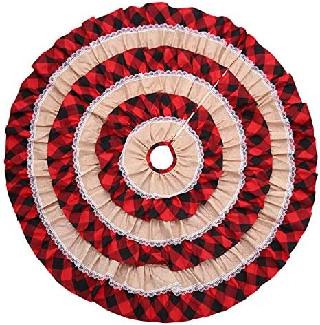 48 Inches Christmas Tree Skirts, Burlap Red and Black Buffalo Check Xmas Tree Base Cover for Xmas New Year Home Party Decorations (Red Plaid, 48 inches) - Image 2