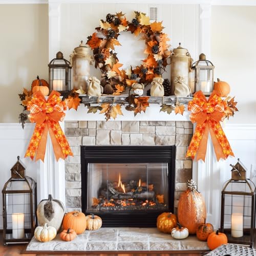 2 Pack Large Fall Wreath Bow 20x11 Inch, Wired Thanksgiving Tree Topper Bow - Image 6