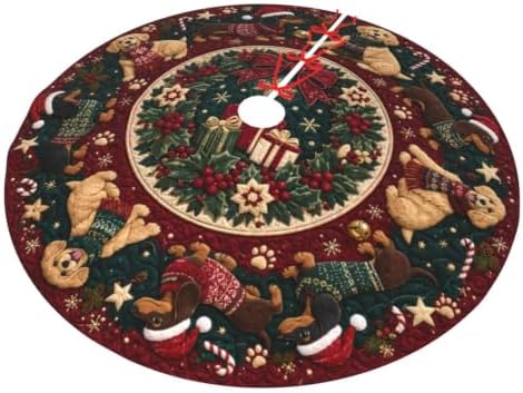 Funny Christmas Dog Tree Skirt Tree Mat for Xmas Holiday Party Decorations Indoor Outdoor 36 Inch - Image 2