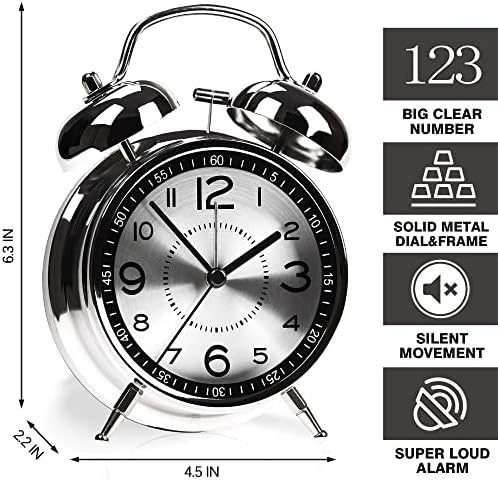AYRELY?? Super Loud Alarm Clock for Heavy Sleepers Adults, Metal 4.5 Inches - Image 2