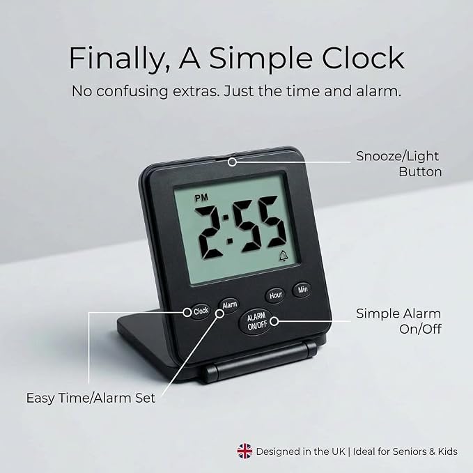 Digital Travel Alarm Clock - No Bells, No Whistles, Simple Basic Operation, Loud Alarm, Snooze, Small and Light, ON/Off Switch, 2 AAA Battery Powered, Black - Image 2