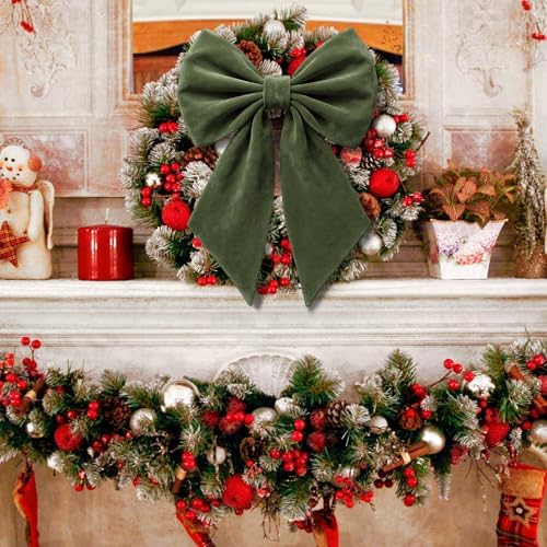 Janinka Moss Green Christmas Tree Topper Bow 22" Big,Velvet - Image 6