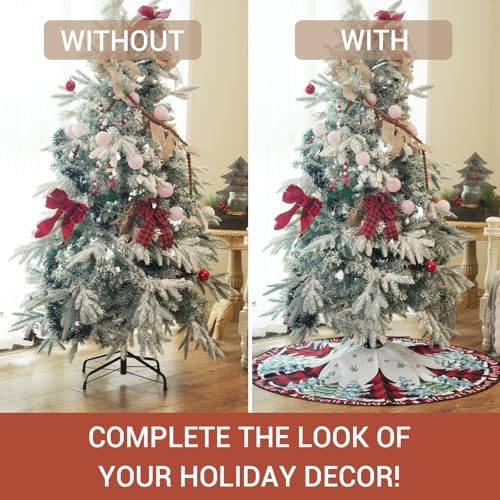 CROWNED BEAUTY Christmas Tree Skirt Collar 48 Inch Pine Trees Red Plaid Soft Farmhouse Holiday Decoration (Red Plaid) TS41 - Image 6