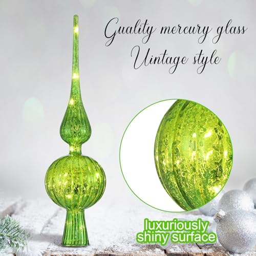 Gejoy 12" Mercury Glass Christmas Tree Topper,Classic,Green - Image 3