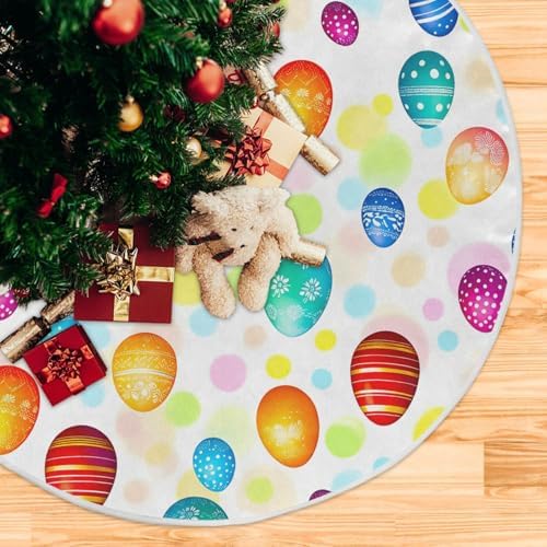 Colorful Easter Eggs Tree Skirt 36" Spring Floral Egg Art Christmas Tree Skirts Happy Easter Day Xmas Mat for Holiday Festival Party Decor - Image 5