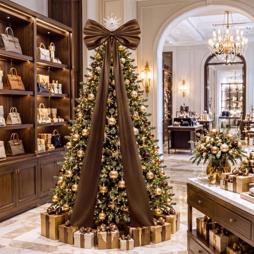 Daifunli 24 x 79 Inches Giant Satin Bow Christmas Tree Topper,Brown - Image 5