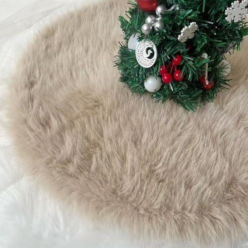 60 Inch Plush Christmas Tree Skirt Brown, Fluffy Faux Fur Tree Skirt for Christmas Holiday Party Decorations - Image 4