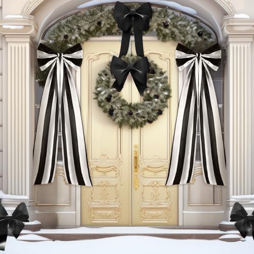 Soulchen 16 x 46 Inch Black and White Halloween Christmas Tree Topper Bow - Image 6