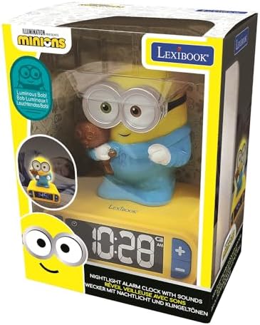 LEXiBOOK - Minions - Bob Digital Alarm Clock with Night Light - Snooze Function - Minions Sound Effects - for Children/Kids - Luminous Clock with Bob, Yellow/Blue - RL800DES - Image 5