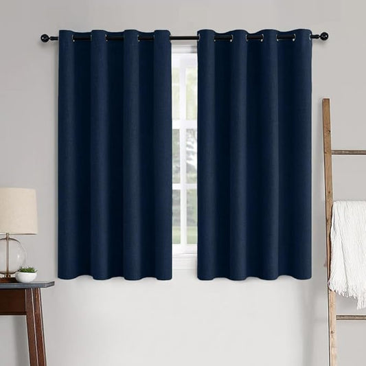 MIULEE Linen Textured Curtains Solid 100% Blackout for Bedroom Thermal Insulated Midnight Blue Grommet Room Darkening Curtains & Drapes Luxury Decor for Living Room Nursery 52 x 72 Inch (2 Panels)